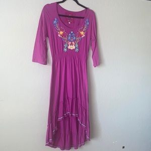 Johnny Was Purple Dress with Floral Embroidery